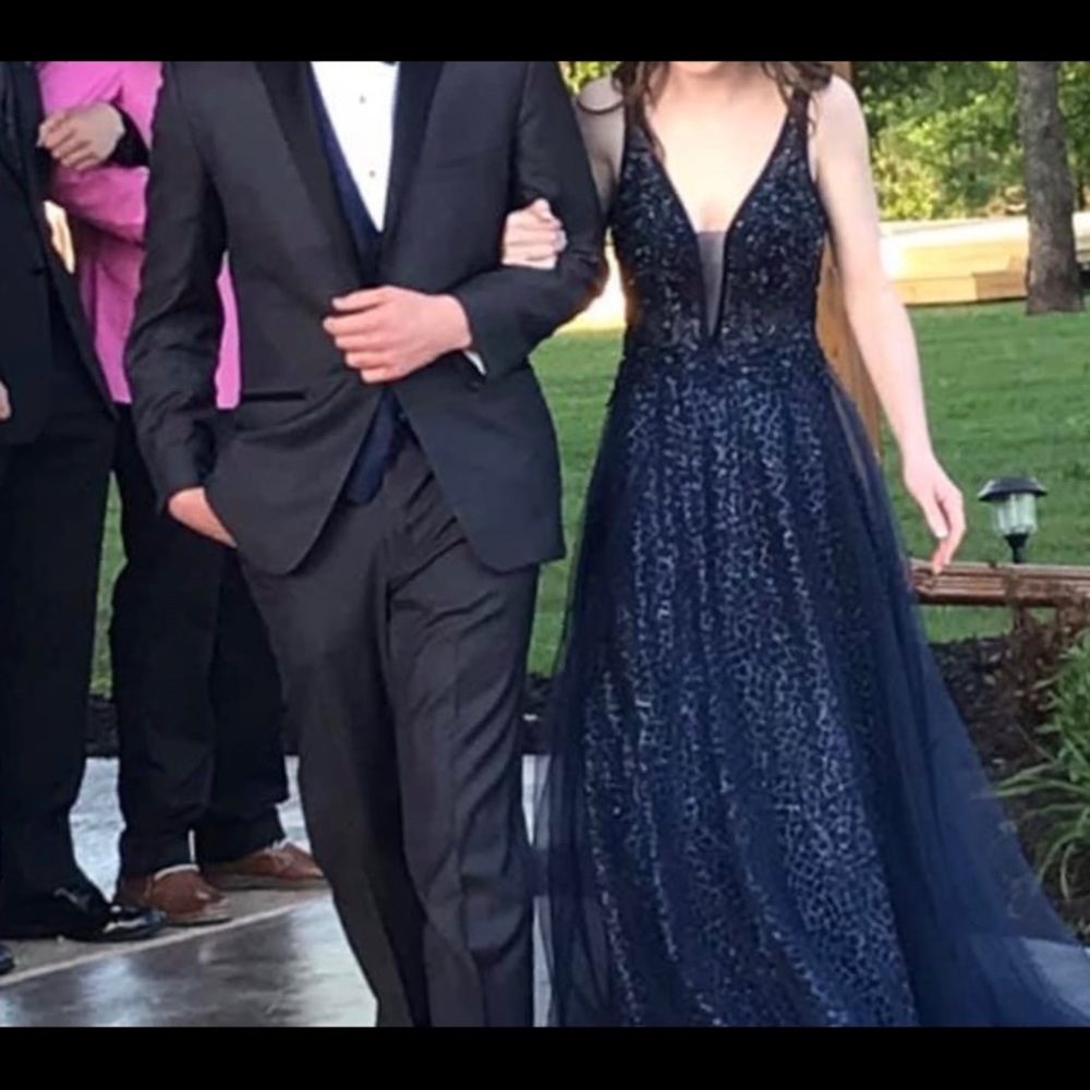 Navy blue and sparkly prom dress